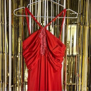70s Elegant Tomato Red Strappy Dress
